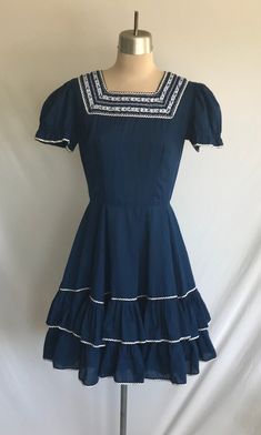 Square Dance Dress, Square Dance Dresses, Candy Striper, Swiss Miss, Dress Puff Sleeve, Dress Square Neck, Twirly Dress, Earring Pins, Square Dance