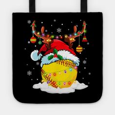 a christmas baseball with santa hat on it