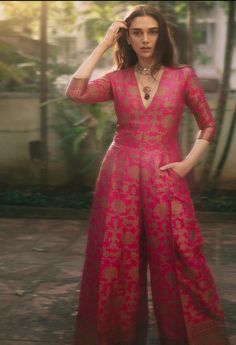 Jumpsuit From Saree, Outfit From Scratch Indian, Brocade Jumpsuit, Indo Western Outfits For Women, Payal Khandwala, Indian Colors, Indian Dress Up, Aditi Rao Hydari, Indian Bridesmaid Dresses