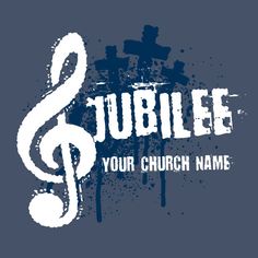 a grungy music note with the word jubilee in white on a blue background