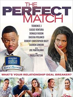 the perfect match movie poster with two men and a woman in white shirts, one man is