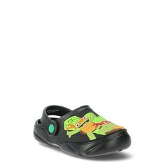 Cowabunga!?? Hes going to love these fun EVA clogs featuring the Teenage Mutant Ninja Turtles.???? The easy-on/easy-off slip-on design has a soft and comfortable black EVA upper with large micro-injected art of the Turtle characters from the film Teenage Mutant Ninja Turtles:?? Mutant Mayhem.?? The easy-to-clean style has a pivoting strap to ensure a secure fit. Great for indoor and outdoor fun, he wont want to take them off! Size: 11/12.  Color: Green.  Gender: male.  Age Group: toddler. Playful Non-slip Slip-on Clogs, Black Non-slip Eva Slippers, Non-slip Black Eva Slippers, Non-slip Plastic Slip-on Clogs, Playful Non-slip Synthetic Clogs, Black Casual Eva Slippers, Casual Black Eva Slippers, Fun Synthetic Clogs With Rubber Sole, Black Eva Slip-on Slippers