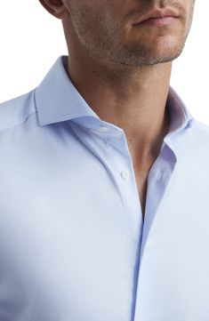 A French placket and cutaway collar emphasize the smart, simple detailing of a shirt tailored from cotton twill and styled to complement any semiformal look. 30" length; 39" chest (size Medium) Cutaway collar Long sleeves with one-button cuffs 100% cotton Machine wash, line dry Made in Turkey Cutaway Collar, Tailored Shirts, Chest Size, Semi Formal, Cotton Twill, Button Up Shirts, Button Up, Nordstrom, Long Sleeves