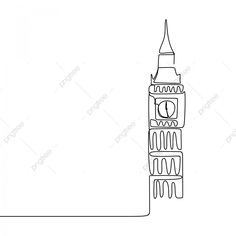 the big ben clock tower in london, england is outlined on a white paper background