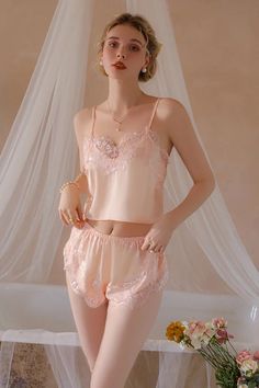 Silky Lace Pajamas, Honeymoon Night Wear, Honeymoon Outfits Night, Night Wear Dress, Lace Halter Top, Sleepwear Fashion, Silk Pajama Set, Night Dress For Women, Honeymoon Outfits