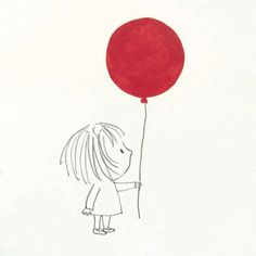 a drawing of a girl holding a red balloon