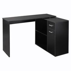 a black desk with two drawers on it