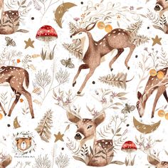 a pattern with deers and mushrooms on it