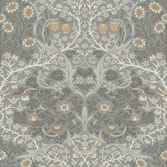 KT20208 Tulip Floral Trail Slate Wallpaper Heritage Wallpaper, Slate Wallpaper, Chic Interior Design, Classic Wallpaper, Arts Crafts Style, Floral Damask, Vintage Romance, Natural Sisal, Organic Pattern