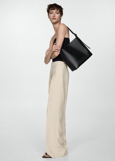 Leather shopper bag - Woman | MANGO USA