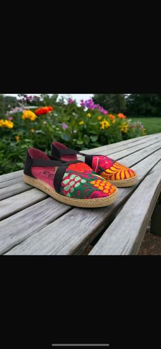 A beautiful espadrille made 100% by hand by Mexican artisans. Each  includes a unique detail, loom embroidery , with memory foam insole. Embroidered Slip-on Espadrilles For Beach, Multicolor Espadrilles With Rubber Sole, Casual Embroidered Huarache Sandals For Spring, Casual Embroidered Closed Toe Huarache Sandals, Multicolor Round Toe Espadrilles With Rubber Sole, Embroidered Casual Huarache Sandals For Beach, Multicolor Flat Espadrilles With Woven Sole, Casual Embroidered Huarache Sandals For Beach, Multicolor Closed Toe Espadrilles