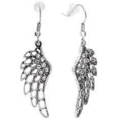 Set your jewelry collection apart from the rest with a new addition like Angel Wing Earrings. Featuring angel wing shapes with rhinestones, these charming earrings can be paired with a variety of outfit styles and color schemes. Wear them with bracelets and necklaces to really deck yourself out in the cutest fashions!       Details:          Length: 1 1/2"       Width: 7/16"  Metal Color: Silver         Card contains 2 earrings. Elegant Angel Wings Earrings For Gift, Upside Down Angel Wing Earrings, Wing Shapes, Elegant Silver Angel Wings Jewelry, Elegant Angel Wings Earrings, Silver Wing-shaped Earrings, Silver Card, Victorian Gothic Style, Angel Wing Earrings