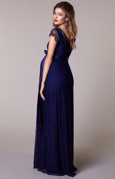 Kristin Maternity Gown Long Indigo Blue Maternity Evening Gowns, Maternity Occasion Dress, Maternity Wedding Dresses, Lace Maternity Gown, Maternity Wedding, Tiffany Rose, Pregnant Wedding, Pregnant Wedding Dress, Maternity Gown