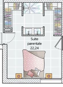 the floor plan for a bedroom and bathroom in a small apartment with an attached balcony