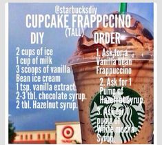 a cupcake frappccino drink with information about it