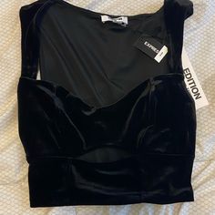 Brand New, Never Worn Black Velvet Limited Edition Cropped Top From Express. There’s A Cut Out Under The Bust For A Sexier Look. Size Xs. Lilac Crop Top, Metallic Crop Top, Cream Crop Top, Leather Crop Top, Embroidered Crop Tops, Graphic Crop Top, Cropped Long Sleeve Top, Black Lace Tops, Teal And Pink