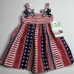 Bobbie Jean Sold At Kohls Nwt Red, White And Blue Super Cute Size 24 Months (Crystal) Red White Blue Dress, White Blue Dress, Jean Dresses, Girls Closet, Girl Closet, Month Colors, Red White And Blue, Red White Blue, Jeans Dress