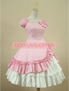 Light Pink Cotton Short Sleeves Ruffle Classic Lolita Dress Pink Cotton Dress With Ruffled Skirt, Cute Fitted Dress With Tiered Skirt, Cute Fitted Tiered Ruffle Dress, Fitted Sweet Dress With Ruffles, Sweet Fitted Dress With Ruffles, Fitted Cotton Ruffle Dress With Ruffled Straps, Cotton Ruffled Tiered Skirt Dress, Feminine Cotton Ruffle Dress, Cute Knee-length Dresses With Ruffles