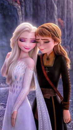 the frozen princess and prince are hugging each other