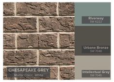 a brick wall with several shades of gray and brown, including the names of different colors