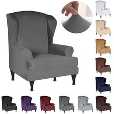 the arm chair is upholstered with various colors and sizes to match it's color