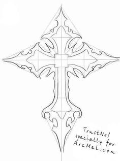 a drawing of a cross that has been drawn in the style of an intricate design