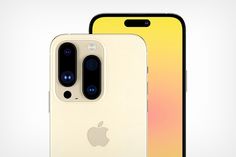 two iphones side by side, one yellow and the other white with an apple logo