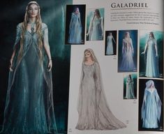 the costume design for galaariel from game of thrones is shown in this page