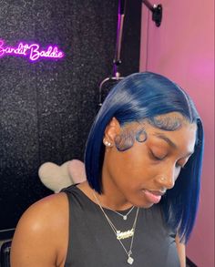 Blue Bob Wig, Sew In Wig, Track Hairstyles, Blue Bob, Bob Lace Front Wigs, Quick Braided Hairstyles, Frontal Hairstyles, Pretty Hair Color, Front Lace Wigs Human Hair