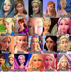 many different princesses with their names in each one's head and name on them