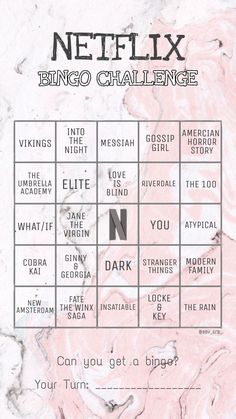 a pink marble table with the words netflix and other things on it, including an image of