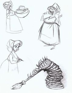 some drawings of people and objects from the animated film snow white and the seven dwarfs