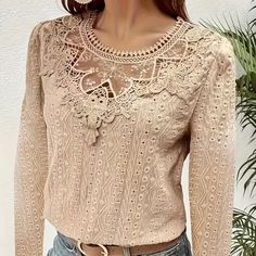 Contrast Lace Crew Neck Blouse, Casual Long Sleeve Eyelet Embroidery Top For Spring & Fall, Women's Clothing Boutique Sizes Available In Lettering: Xs (2) S (4) M (6) L (8/10) Xl (12) Xxl (14) !!*Please Note*!! This Is A Pre-Order Item And Requires A Longer Than Usual Shipping Time. Please Allow 7-14 Business Days Before Shipping. Please Consider This Time Frame Before Placing Your Order. Preorder Items Are Not Eligible For Cancellation. Thank You For Your Patience And Understanding. Bundle 2 Or Military Ball Gowns, Back To School Fashion, Eyelet Embroidery, Embroidery Top, Blouse Casual, Business Professional, Bohemian Hippie, Women Clothing Boutique, School Fashion