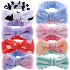 PRICES MAY VARY. Large packs of bow hair band: Nice spa headband set contains 8pcs soft skincare headband, cute bow design look sweet and adorable, comfortable, stretchy and it's functional. Also, use it every time that you washing face, shower, taking makeup off or even on, meet your diverse needs. Rich color selection: 8 pack unique makeup headband with diverse styles prints and beautiful color must be loved by you, such as tie dye purple color, tie dye pink color, red dot color, blue dot colo Spa Mask, Terry Cloth Headband, Spa Party Favors, Spa Masks, Party Make-up, Shower Spa, Rap Video, Fleece Headbands, Washing Face