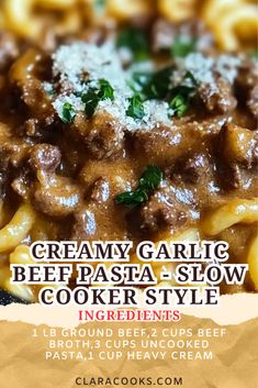 Creamy Garlic Beef Pasta - Slow Cooker Style Recipes For Dinner Air Fryer, Butter Swim Biscuits Easy Recipes, Potato Skillet Dinner, Crockpot Beef Recipes, Dinner Air Fryer, Air Fryer Cookies, Butter Swim Biscuits, Swim Biscuits, Creamy Garlic Pasta