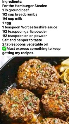 the recipe for hamburger steaks is shown in an image above it's description