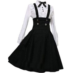 PRICES MAY VARY. Fabric: This black goth Lolita dress is made of high quality Cotton Blend, soft, comfortable and breathable to wear; This cute black gothic lolita dress with white shirt is long sleeve, small polo collar with Bow and buttons, above the knee length, High waist, two straps with button to adjust the strap length, Slim fit, back zipper and elastic, fits the body of most women. This Black lolita dress is perfect for show, opera, home, tour, tea party and any other occassions. You can Fancy Black Dress, Long Sleeve Cotton Dress, White Long Sleeve Blouse, White Long Sleeve Dress, Dressy Dresses, Skirt White, Black Long Sleeve Dress, Linnet, Overall Dress