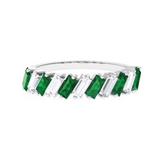 1.50 CT Certified Created Emerald Half Eternity Ring with Moissanite Lab Created Emerald - ( AAAA ) - Quality - Rosec Jewels Lab Created Emerald, Half Eternity Ring, Signature Jewelry, Color Stone, Timeless Jewelry, Emerald Gemstone, Baguette Cut, Eternity Band, Emerald Ring