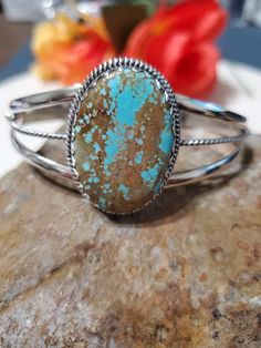 "* #8 blue turquoise cuff  *Sterling Silver  *Free Shipping  *Handcrafted In USA *Cuff 6\" end to end . Opening 1\"-1 1/4\" Will fit wrist 7 to 7 1/4\" perfect. * If you have smaller wrist I can make it shorter for you *Jewelry ship in Gift box  *Ready to ship  All components are solid .925 silver.  Thank You For Your Looking ,And Check Out More Items In My Etsy Shop For More Great Deals, Also We Add More  Jewelry To Etsy Shop Regularly  https://www.etsy.com/shop/ABQdesign" Artisan Turquoise Cuff Bracelet In Sterling Silver, Untreated Turquoise Artisan Cuff Bracelet, Southwestern Sterling Silver Cuff Bracelet In Blue, Turquoise Patina Sterling Silver Cuff Bracelet, Sterling Silver Turquoise Bracelet Gift, Southwestern Blue Oval Bracelets, Gift Turquoise Sterling Silver Bracelet, Blue Oval Sterling Silver Cuff Bracelet, Unique Blue Oval Cuff Bracelet