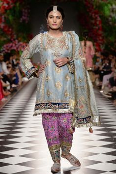 Nameera By Farooq, Sky Blue Dress, Indian Designer Suits, Gota Work, Color Embroidery, Pakistani Fancy Dresses, Sky Blue Color, Party Dresses Online, Blue C