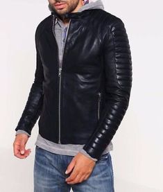 Find ideas๏ฟฝand inspiration for Men's Genuine Lambskin Real Leather Quilted Jacket Slim Fit Biker Stylish Jacket, Mens Coats Jackets Short Cafe, Best Leather, Lambskin Leather Jacket, Slim Fit Jackets, Leather Skin, Mens Black Leather, Stylish Jackets, Men's Coats & Jackets, Slim Fit Shorts