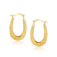 Buy LOVCIA Luxury Classic 10K Yellow Gold Intricate Oval Hoop Earrings Oval Hoop Earrings, Snap Lock, Earring Crafts, Fine Earrings, Toe Rings, Fine Jewellery Earrings, 10k Gold, Metal Stamping, Gold Metal