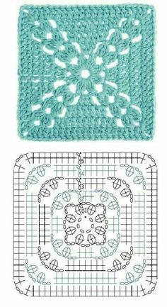 two crocheted squares are shown with the same pattern