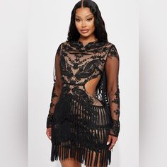 Black Lace Cut Out Dress , Brand New Sheer Black Bodycon Dress For Party Season, Black Sheer Dress For Club, Black Sheer Midi Dress For Club, Sheer Black Midi Dress For Club, Black Sheer Mini Dress For Evening, Black Mini Dress For Fall Party, Fall Party Mini Dress In Black, Black Sheer Bodycon Dress For Date Night, Black Mini Bodycon Dress For Evening