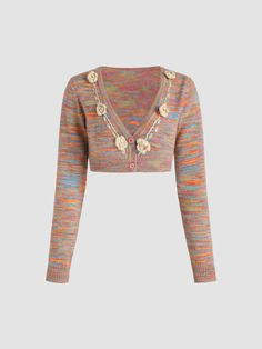 a women ' s sweater with buttons and buttons Multicolor V-neck Cotton Cardigan, Multicolor Cotton V-neck Cardigan, Spring Multicolor Cotton Sweater, Multicolor Cotton Sweater For Fall, Fitted Multicolor Cotton Cardigan, Fitted Multicolor Cotton Sweater, Cropped Knit Sweater, Trim Top, Trendy Clothes For Women