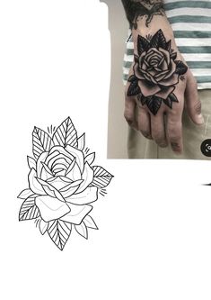 a hand with a rose tattoo on it and an image of a person's hands