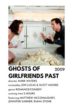 the poster for ghost of girlfriends past shows two people in front of a table full of food