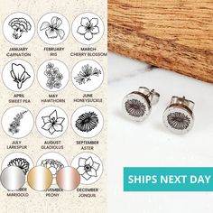 a pair of cufflinks with different designs on them and the words ships next day