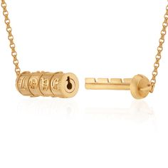 The centerpiece of the new Lock Stories Collection is a 14k, three-sided combination lock on an 18" belcher chain with each side of the lock representing the same sentiment in a different language - the Roman alphabet, Victorian symbols, and Braille (which was also created during the Victorian era). When the letters and symbols are lined up to reveal the secret message, the lock will open; the secret messages scrambled secure the lock on the wearer's neck. The LOVE lock has four symbols all of w Roman Alphabet, Delicate Layered Necklace, Kinetic Jewelry, Lady Lovely Locks, Jewelry Knowledge, Jewelry Hooks, Lock Jewelry, Formal Jewelry, The Victorian Era