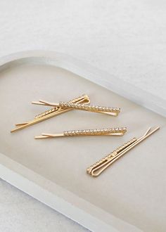 4-Piece Gold Rhinestone Hair Pin  HAIR - Shop Miss A Trendy Hair Accessories, Gold Hair Pin, Rhinestone Hair Pin, Rhinestone Hair, Your Hairstyle, Trendy Hair, Crystal Design, Gold Rhinestone, Final Touch